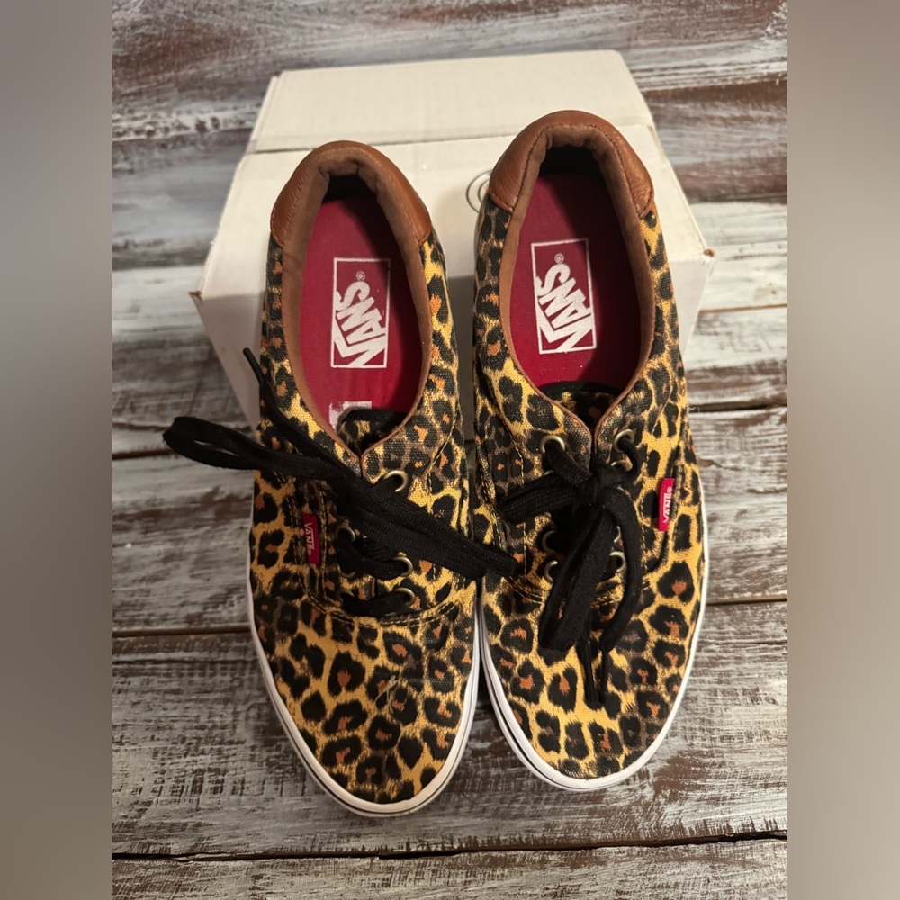 Vans Leopard Print Sneakers with Black and Brown Accents - Picture 2 of 6